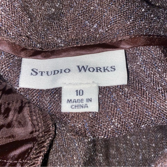 Studio Works Womens Dress Pants Slacks Size 10 Brown Herringbone Polyester Rayon - Picture 12 of 14